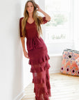 Drop Waist Maxi Skirt in Burgundy