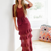 Drop Waist Maxi Skirt in Burgundy