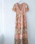 For Love & Lemons Peach Lace Maxi Dress, Size Medium