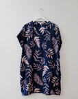 DVF Tropical Print Navy Shift Dress, Size Medium