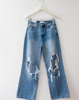 Distressed Denim Wide-Leg, Size 25