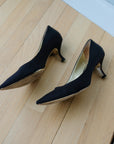 Emy Mack Black Satin Kitten Heel, Size 9.5