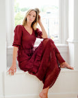 Drop Waist Maxi Skirt in Burgundy