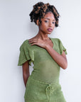 Ruffle Sleeve Top in Olive
