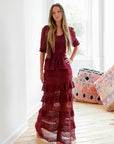 Drop Waist Maxi Skirt in Burgundy