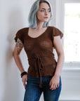 Ruffle Sleeve Top in Tobacco