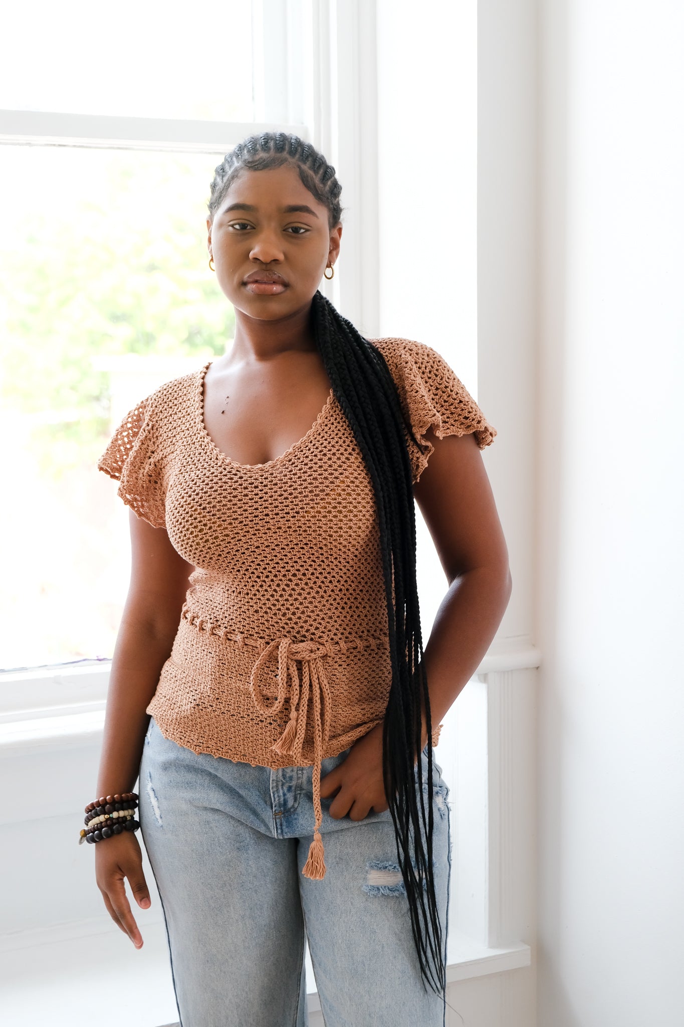 Ruffle Sleeve Top in Mocha – Alexis Co.