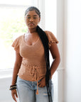 Ruffle Sleeve Top in Mocha