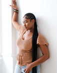 Ruffle Sleeve Top in Mocha