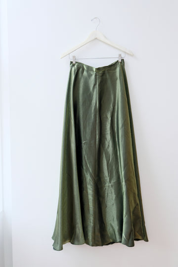 Vintage Silk Chartreuse Maxi Skirt, Size Small