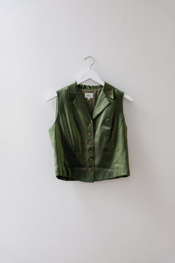 Vintage Silk Chartreuse Vest, Size Medium
