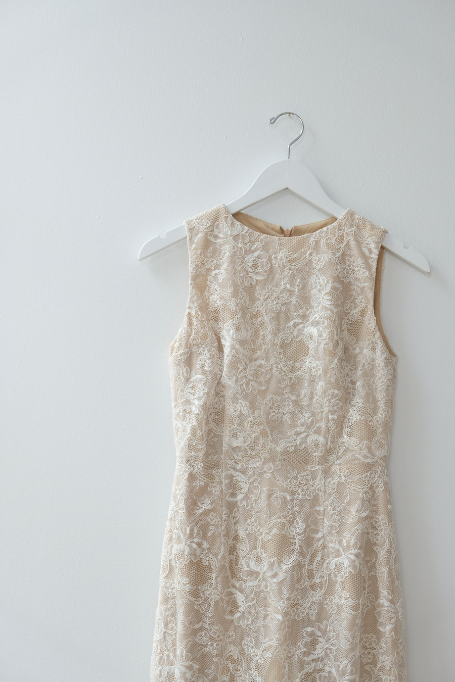 White Lace Tea Length Dress, Size 0
