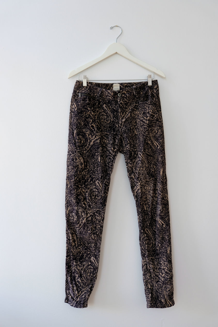 Ecru Printed Corduroy Pants, Size 6