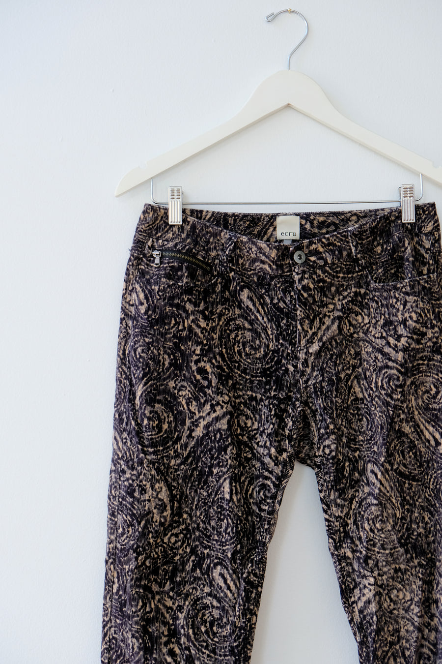 Ecru Printed Corduroy Pants, Size 6