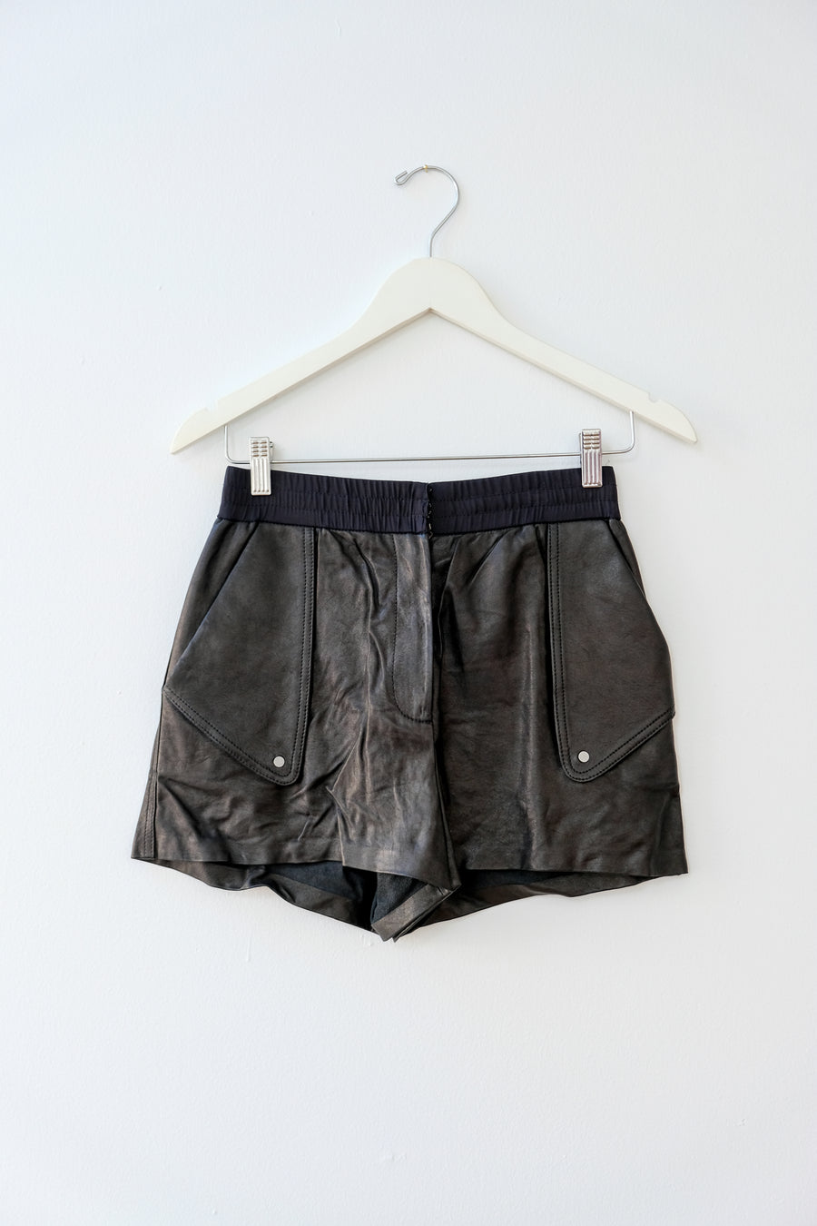 DVF Black Leather Shorts, Size 4