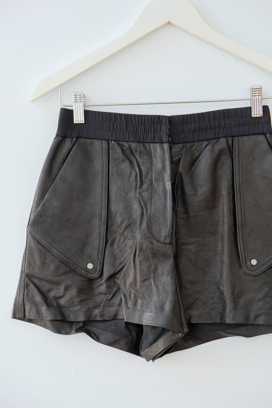 DVF Black Leather Shorts, Size 4