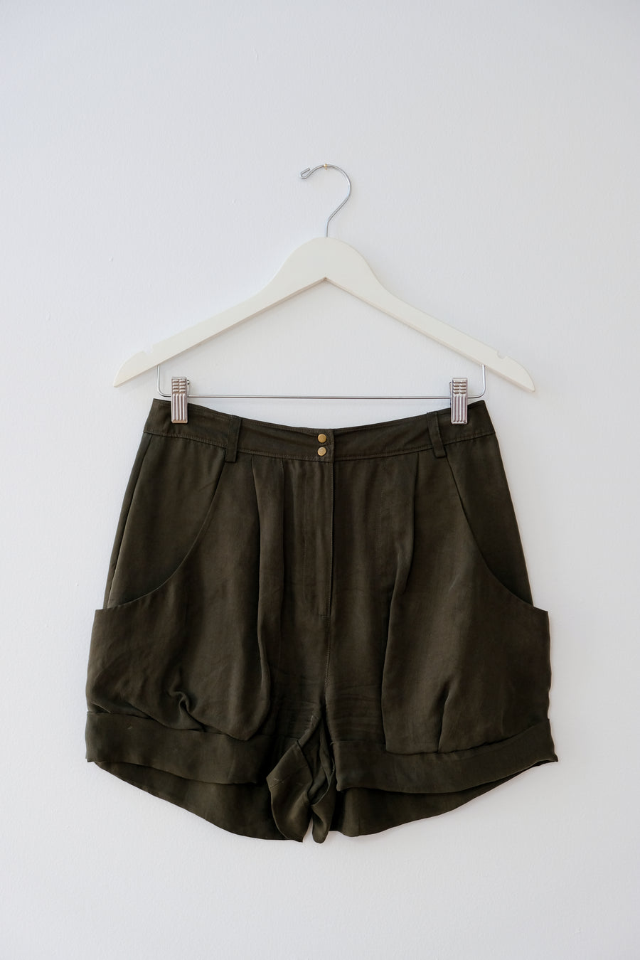 DVF Army Green Silk Shorts, Size 4