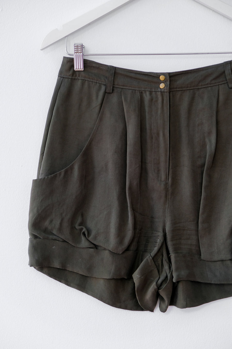 DVF Army Green Silk Shorts, Size 4