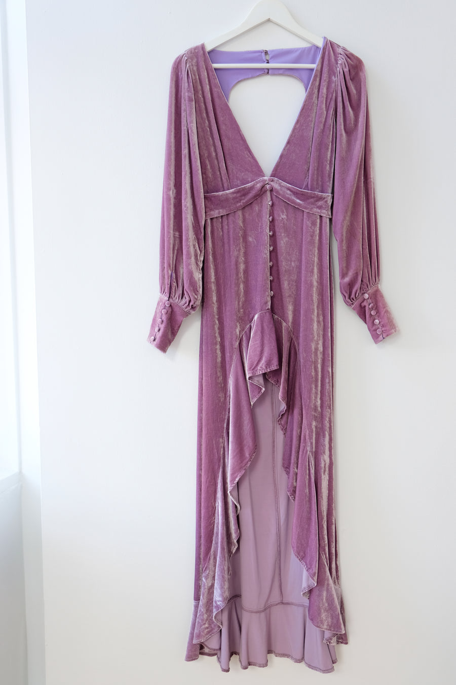 For Love & Lemons Purple Velvet High-Low Dress, Size Medium