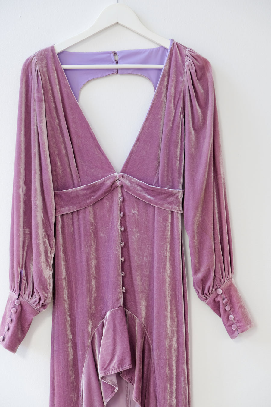 For Love & Lemons Purple Velvet High-Low Dress, Size Medium