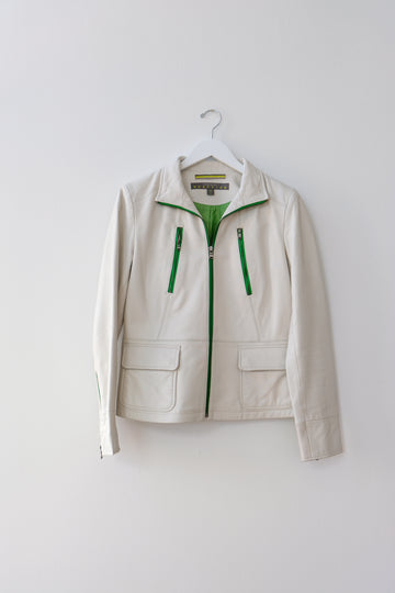 Vintage White Leather Jacket, Size Medium