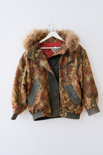 Vintage Jacket with Fur Hood, Size Medium