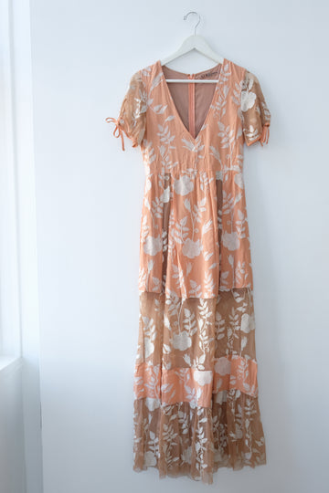 For Love & Lemons Peach Lace Maxi Dress, Size Medium