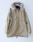 Vintage Reversible Black and Khaki Outerwear with Fur Hood, Size Medium