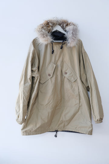 Vintage Reversible Black and Khaki Outerwear with Fur Hood, Size Medium