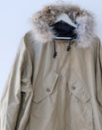 Vintage Reversible Black and Khaki Outerwear with Fur Hood, Size Medium