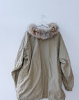 Vintage Reversible Black and Khaki Outerwear with Fur Hood, Size Medium