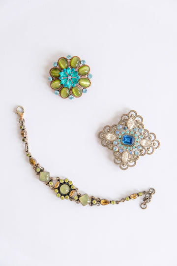 Chartreuse Brooch and Bracelet, Set of Three