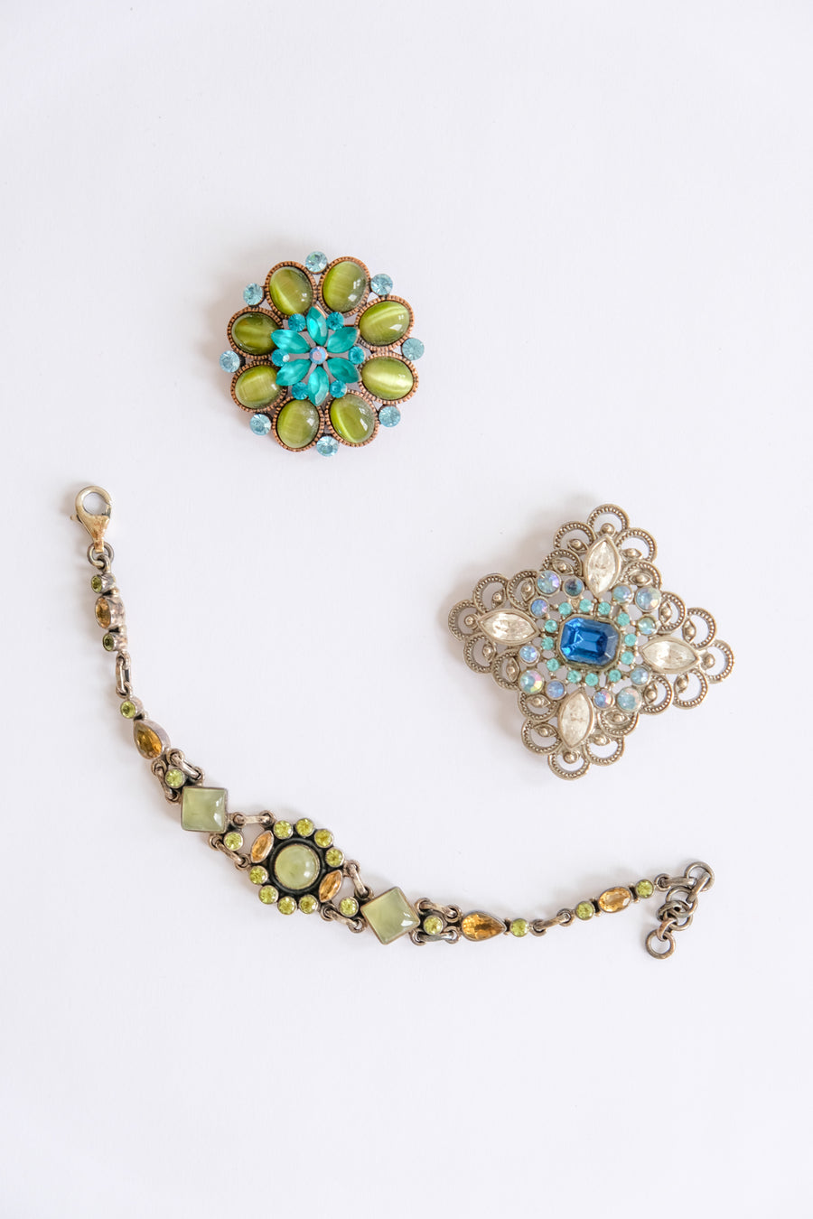 Chartreuse Brooch and Bracelet, Set of Three