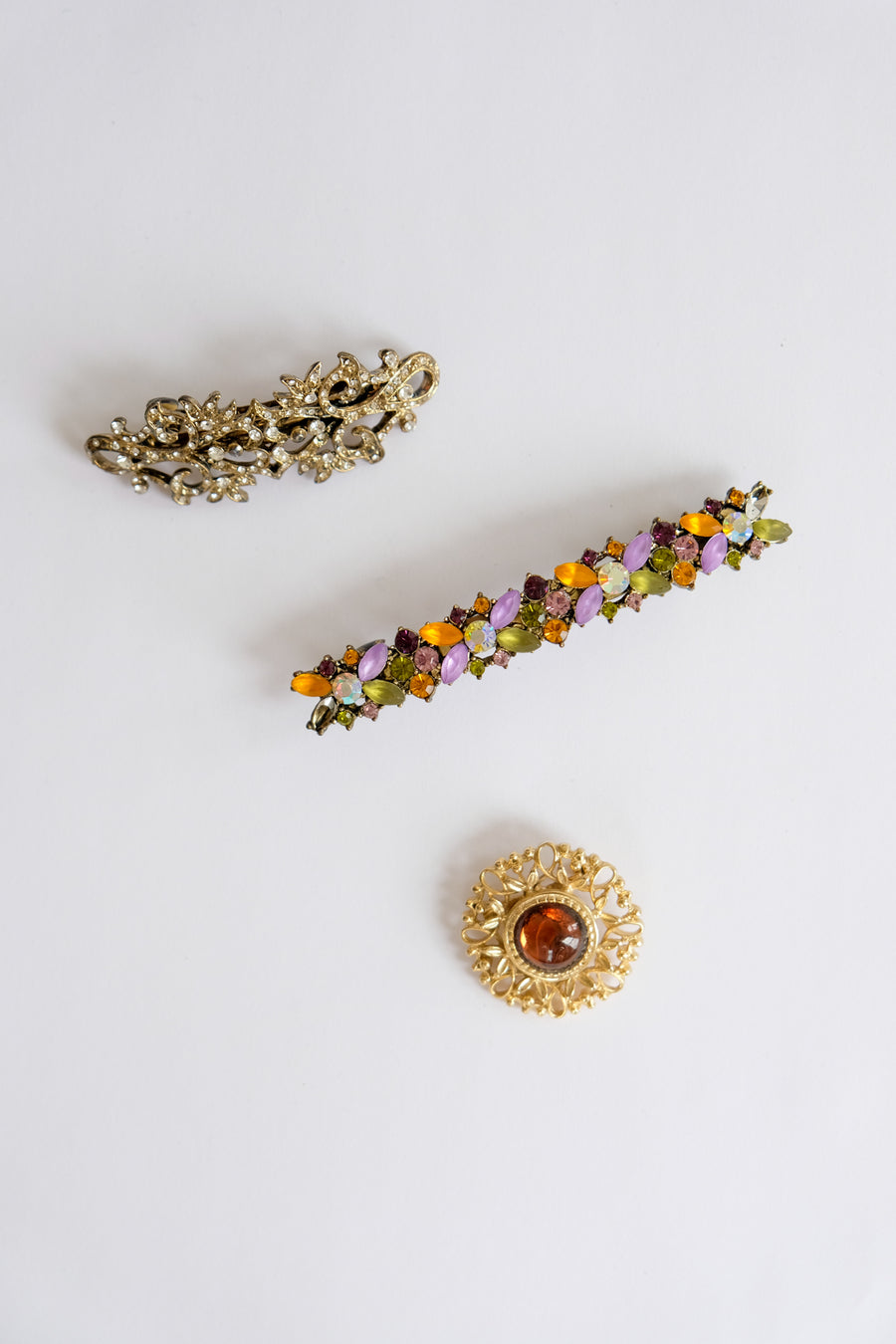 Barrettes and Brooch, Set of Three