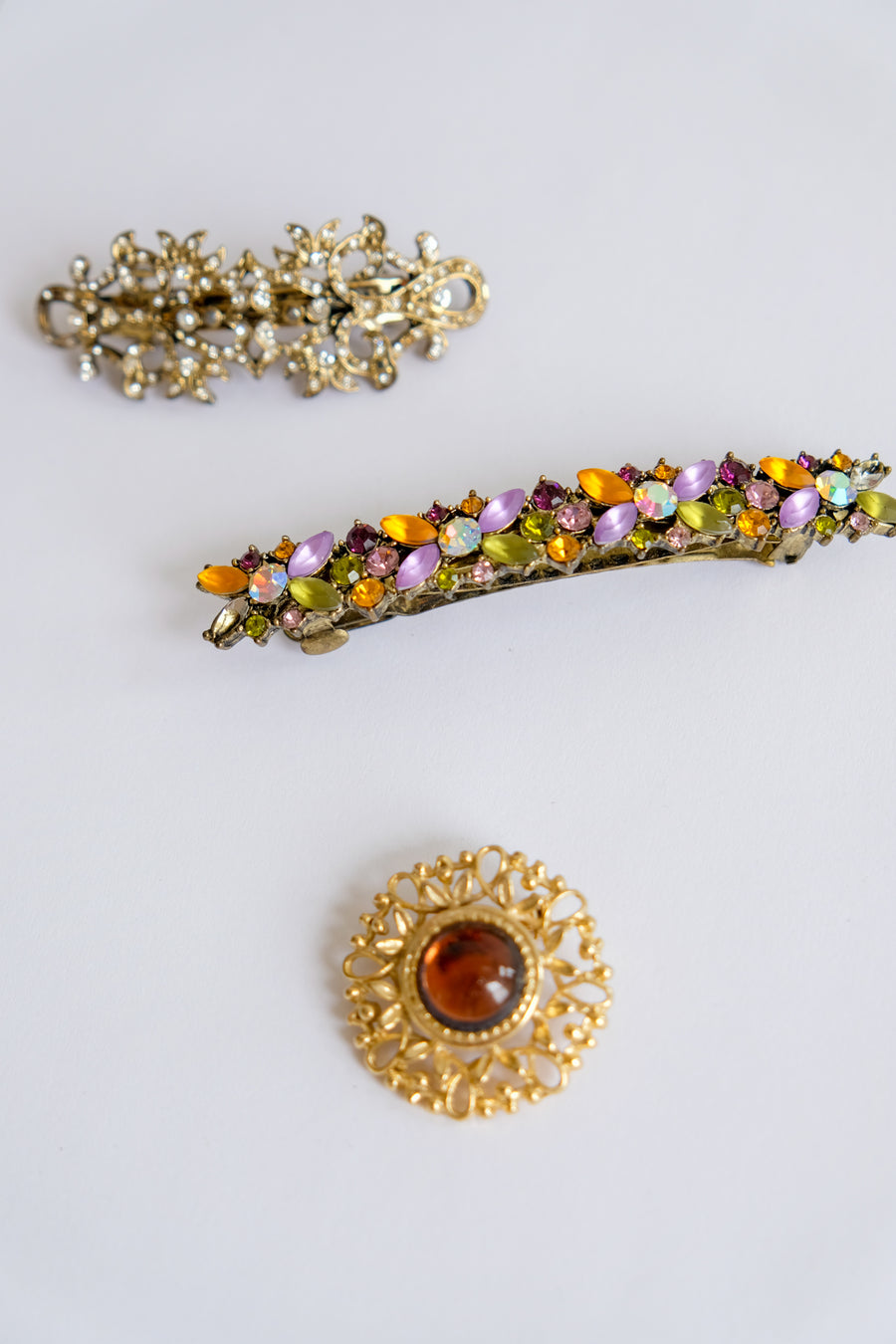 Barrettes and Brooch, Set of Three