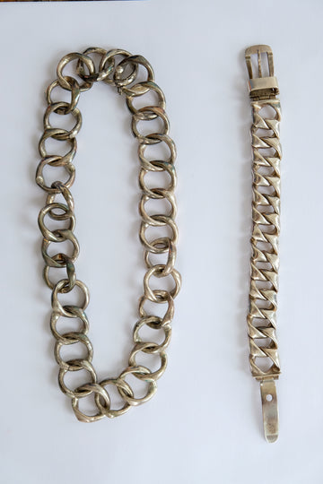 Vintage Sterling Silver Chainlink Necklace and Bracelet Set