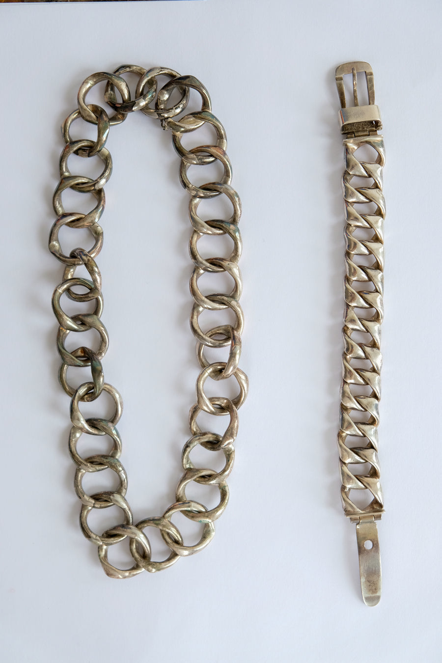 Vintage Sterling Silver Chainlink Necklace and Bracelet Set