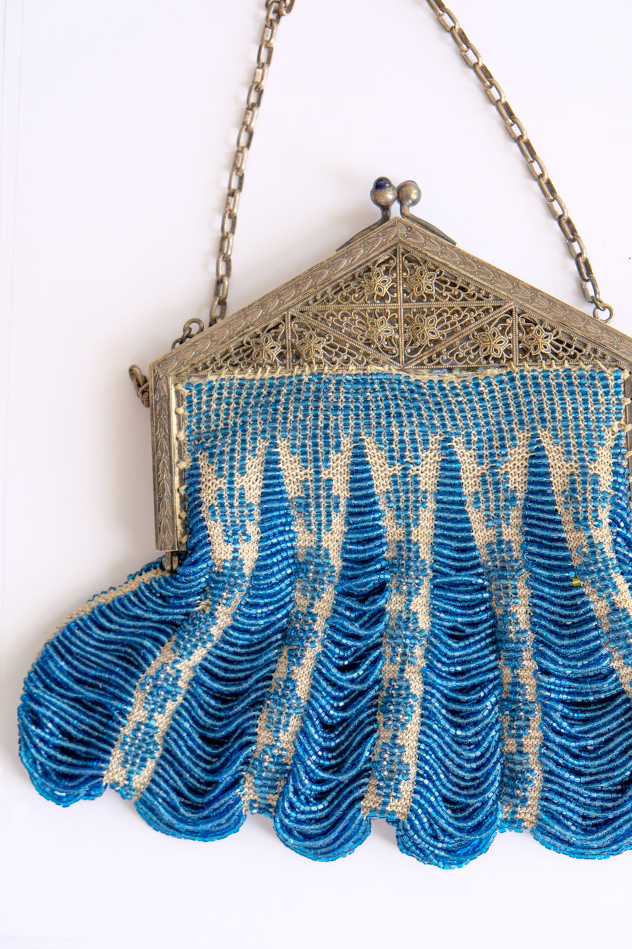 Vintage Antique Blue Beaded Handbag