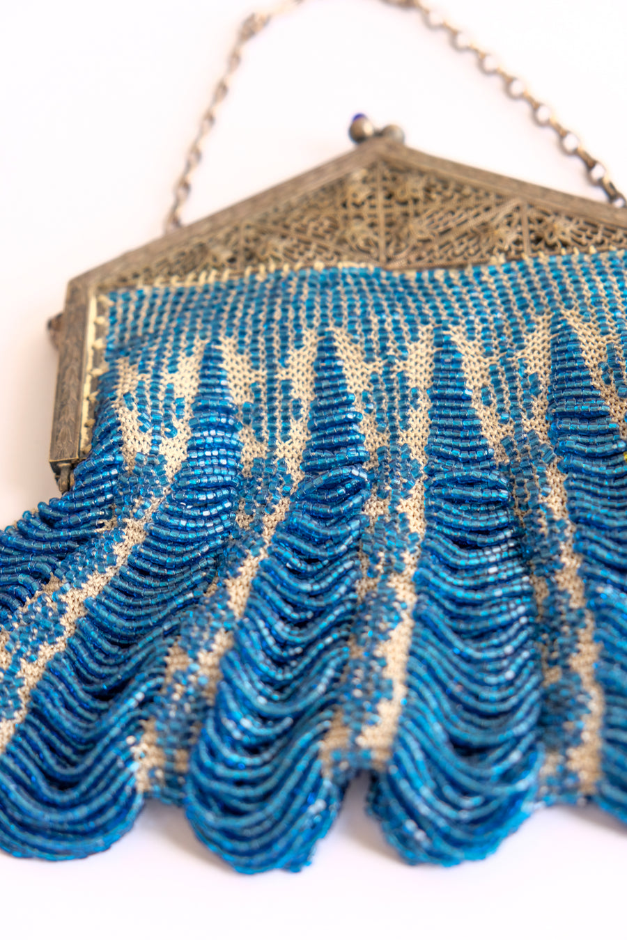 Vintage Antique Blue Beaded Handbag