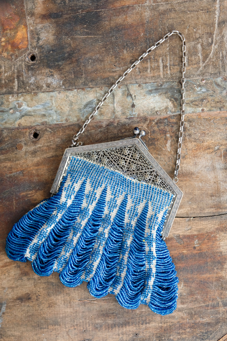 Vintage Antique Blue Beaded Handbag