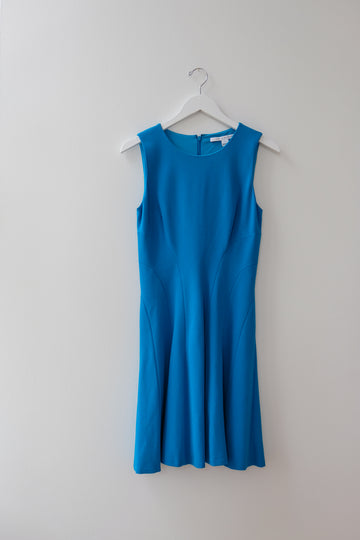 DVF Fit and Flare Blue Dress, Size 4