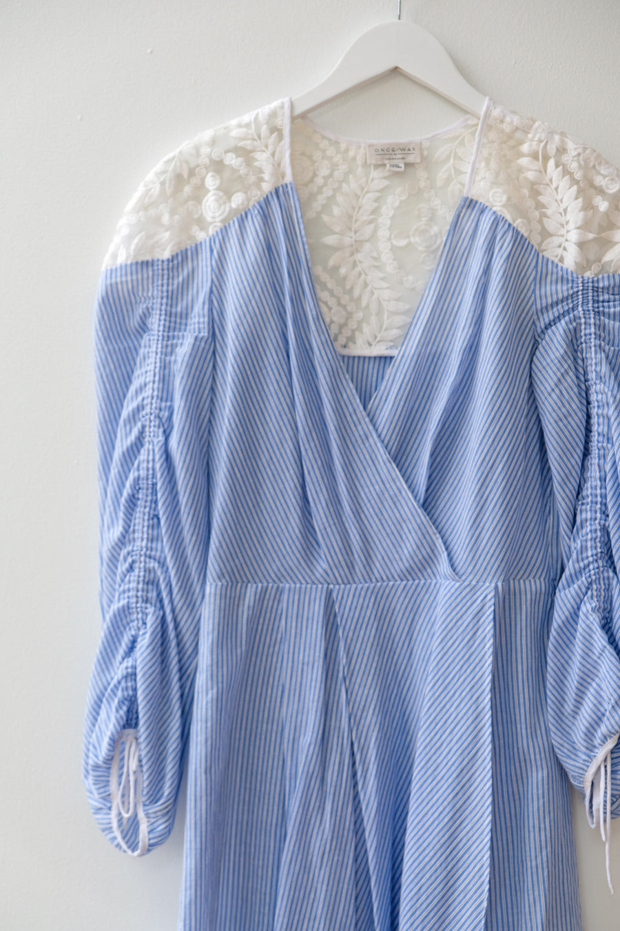 OnceWas Lace and Stripe Dress, Size Medium