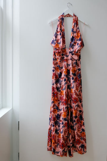 Luna Floral Haltar Jumpsuit, Size Extra-Large