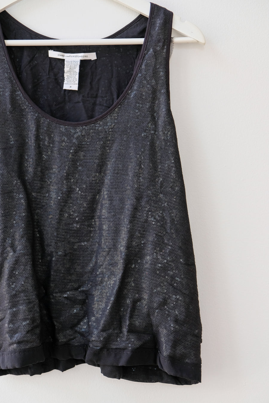 DVF Sequin Black Tank, Size Medium