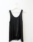 Tina + Jo Black Fringe Tank, Size Medium