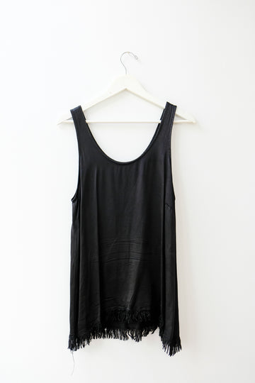 Tina + Jo Black Fringe Tank, Size Medium