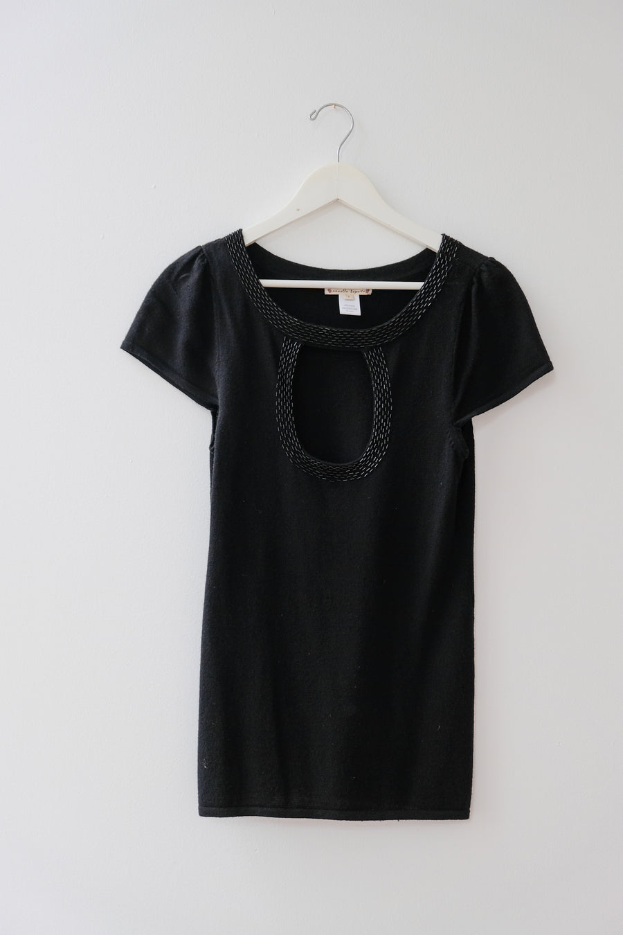 Nanette Lepore Black Knit Keyhole Top, Size Large