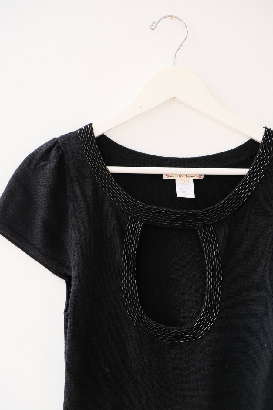 Nanette Lepore Black Knit Keyhole Top, Size Large