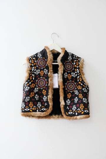 Antik Batik Vest with Fur, Size Small