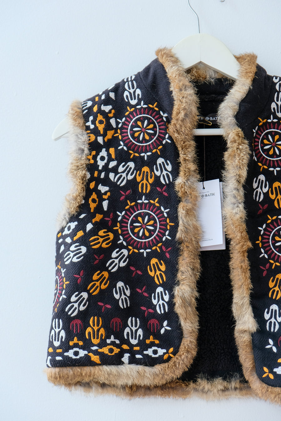 Antik Batik Vest with Fur, Size Small